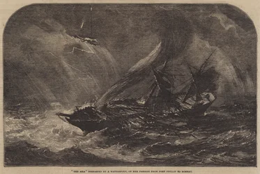 El Asia desarbolada por una tromba marina, en su paso de Port Phillip a Bombay